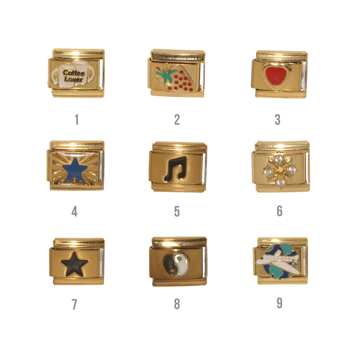 Various Gold Coloured charms - 9mm Italian charm