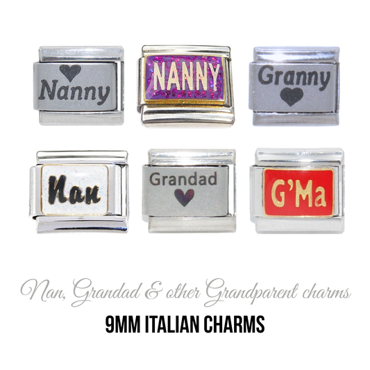 Nan, Grandad and other Grandparent charms - 9mm Italian charms