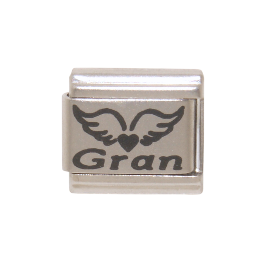 Gran with Angel wings and Heart 9mm Italian charm