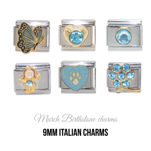 Various March Birthstones - Birthmonth 9mm Italian charm