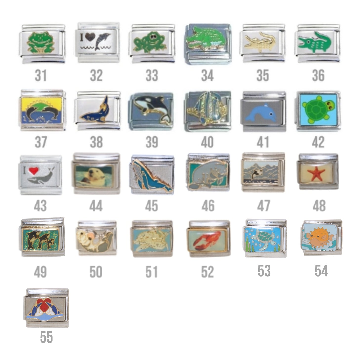 Water animals 9mm Italian charms.