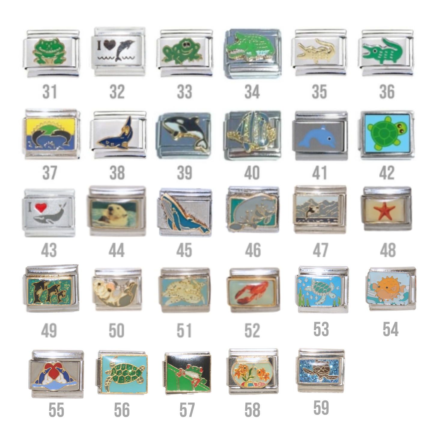 Water animals 9mm Italian charms.