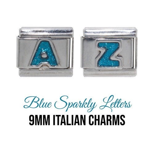 Letter - Blue sparkly 9mm Italian charm