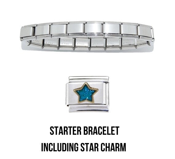Shiny starter 9mm Italian charm bracelet including blue star Italian charm