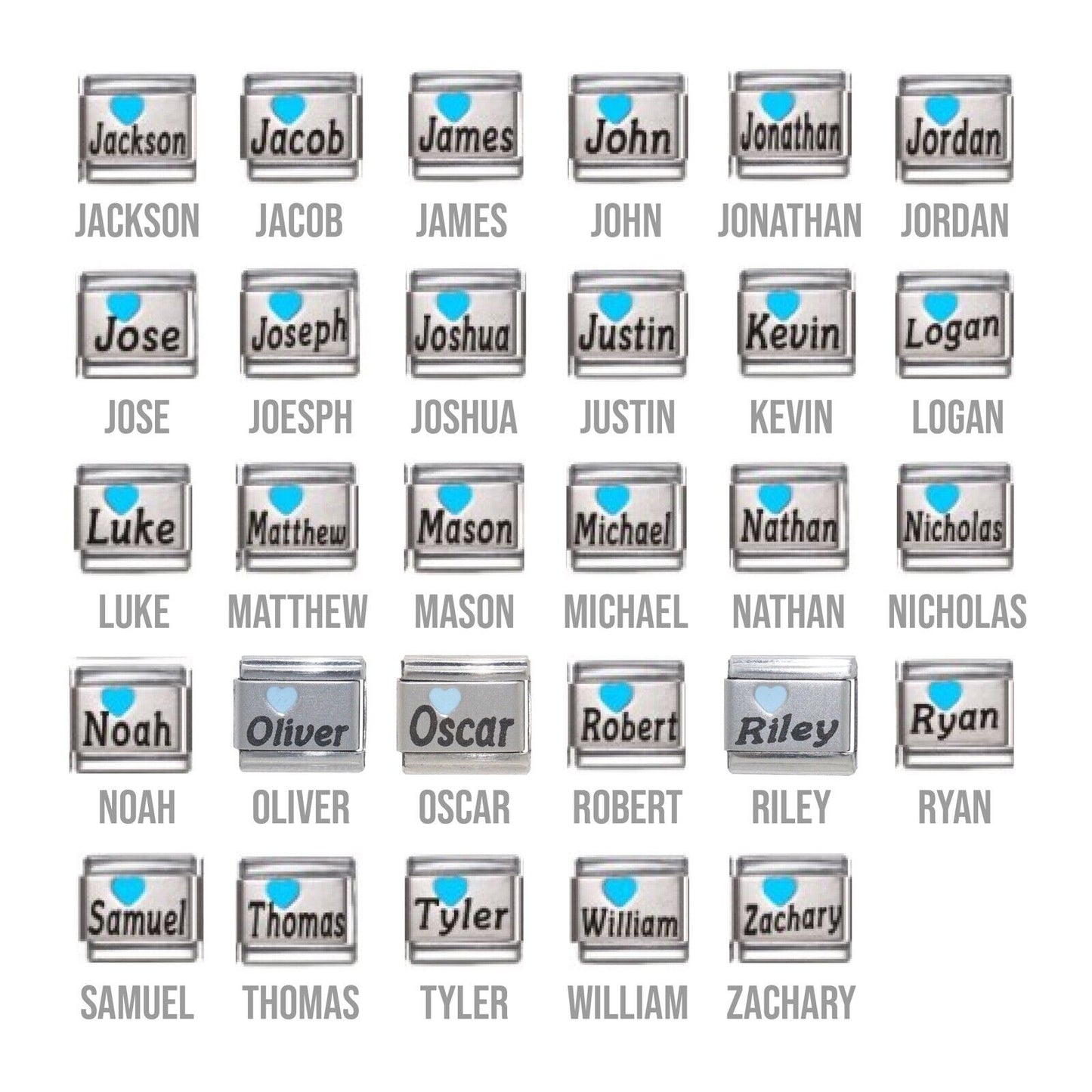 Boy's name with blue heart 9mm Italian charm