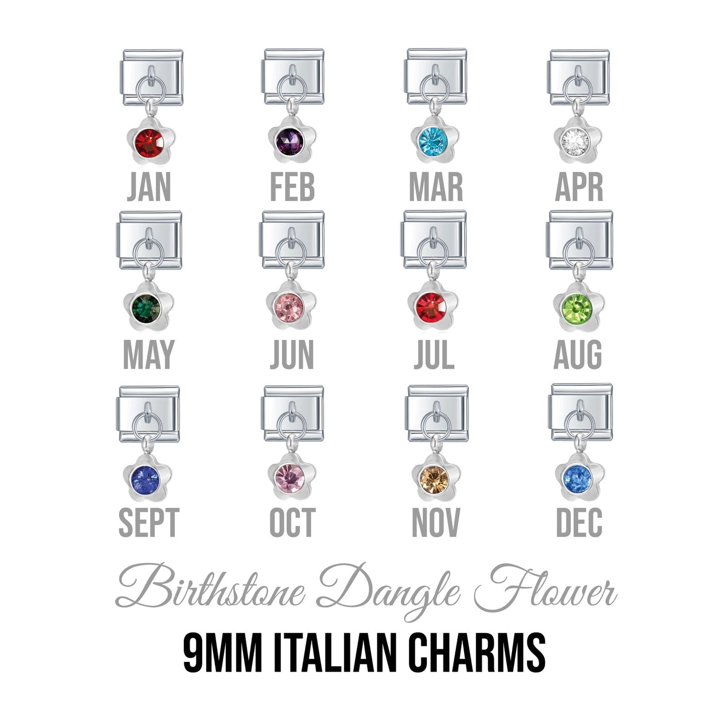 Birthstones - Dangle flower 9mm Italian charm