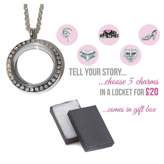 Floating locket including 5 charms of your choice - floating charms