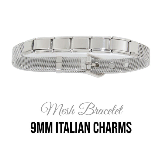 Bracelet - Silvertone Mesh 9mm Italian charm bracelet