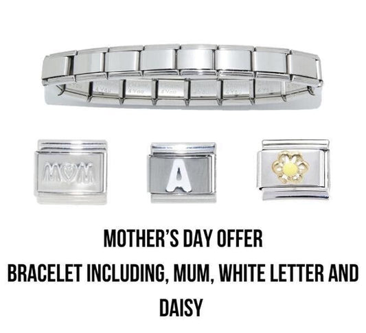 Mother's Day bracelet offer - Bracelet, daisy, mum & letter of your choice