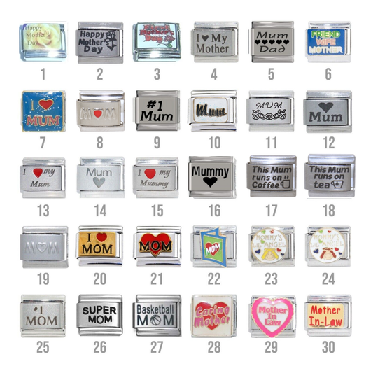 Mum, Mom & Mother's Day 9mm Italian Charm - Fits 9mm classic Italian charm bracelets