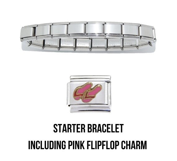 Shiny starter 9mm Italian charm bracelet and pink flip-flops charm