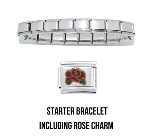 Shiny starter 9mm Italian charm bracelet and red rose charm