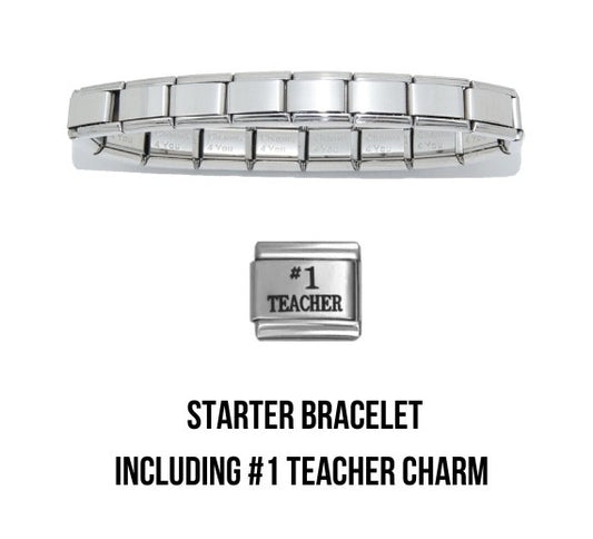 Teacher gift - 9mm Italian charm starter bracelet & #1 teacher charm