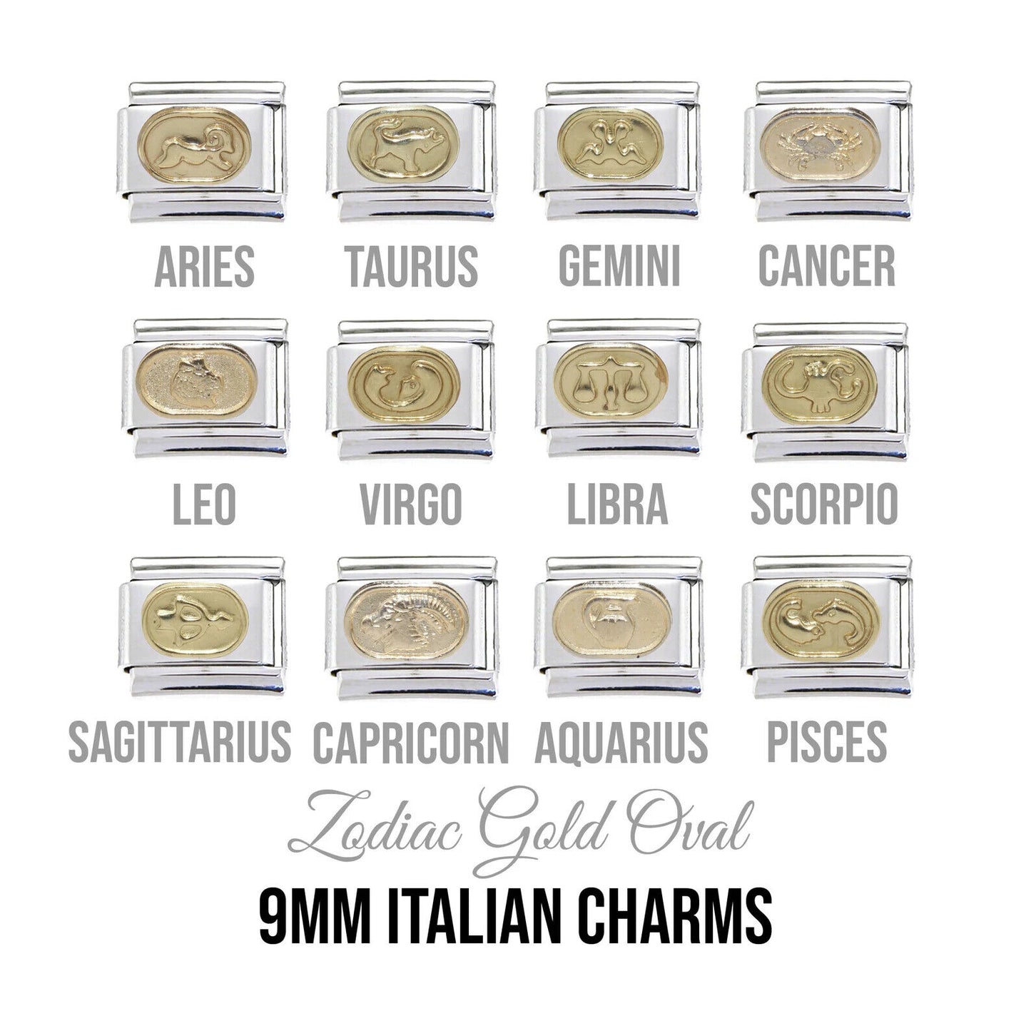 Zodiac - Gold colour 9mm Italian Charm