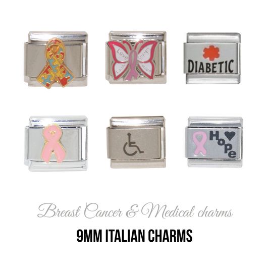 Breast Cancer, Autism & other medical awareness - 9mm Italian charm