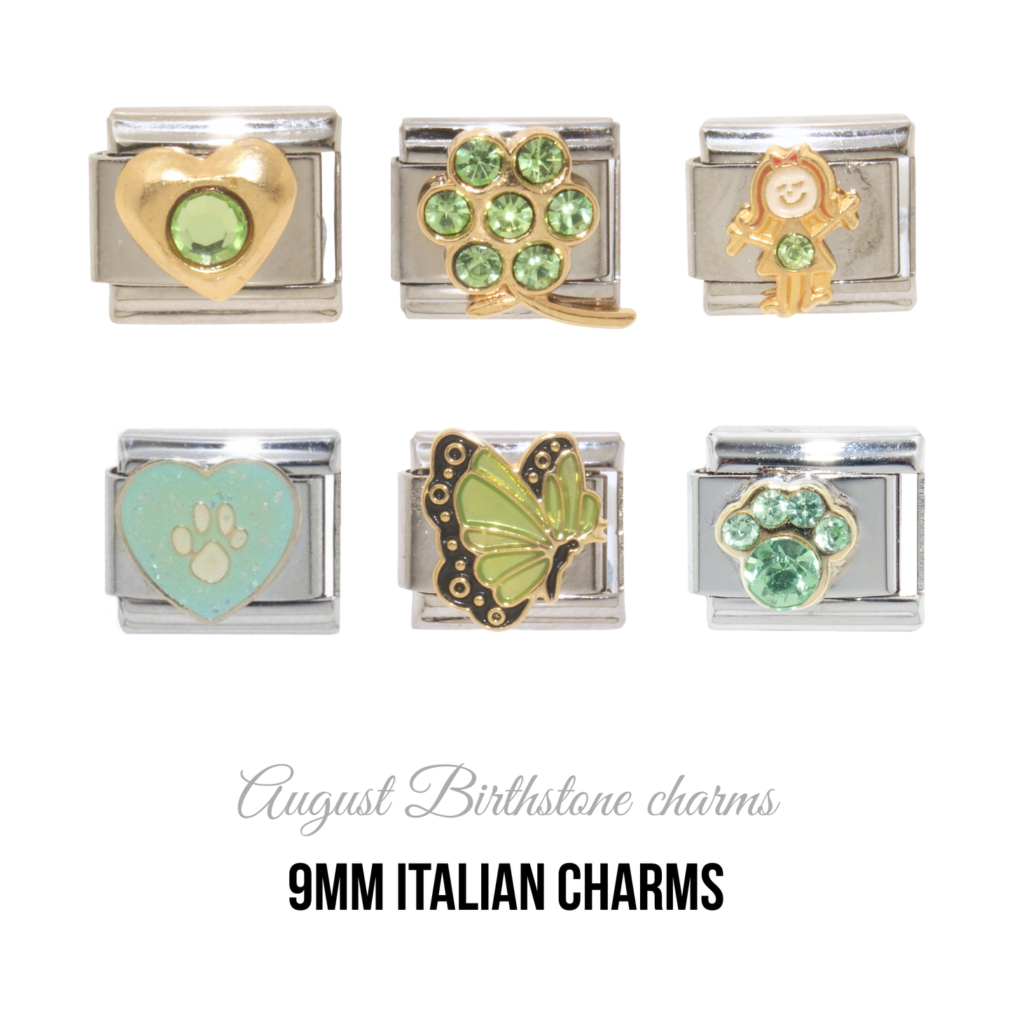 Various August Birthstones - Birthmonth 9mm Italian charm