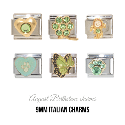 Various August Birthstones - Birthmonth 9mm Italian charm