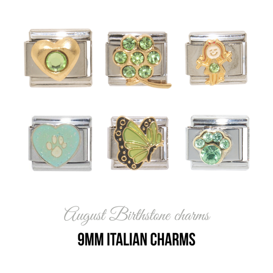 Various August Birthstones - Birthmonth 9mm Italian charm