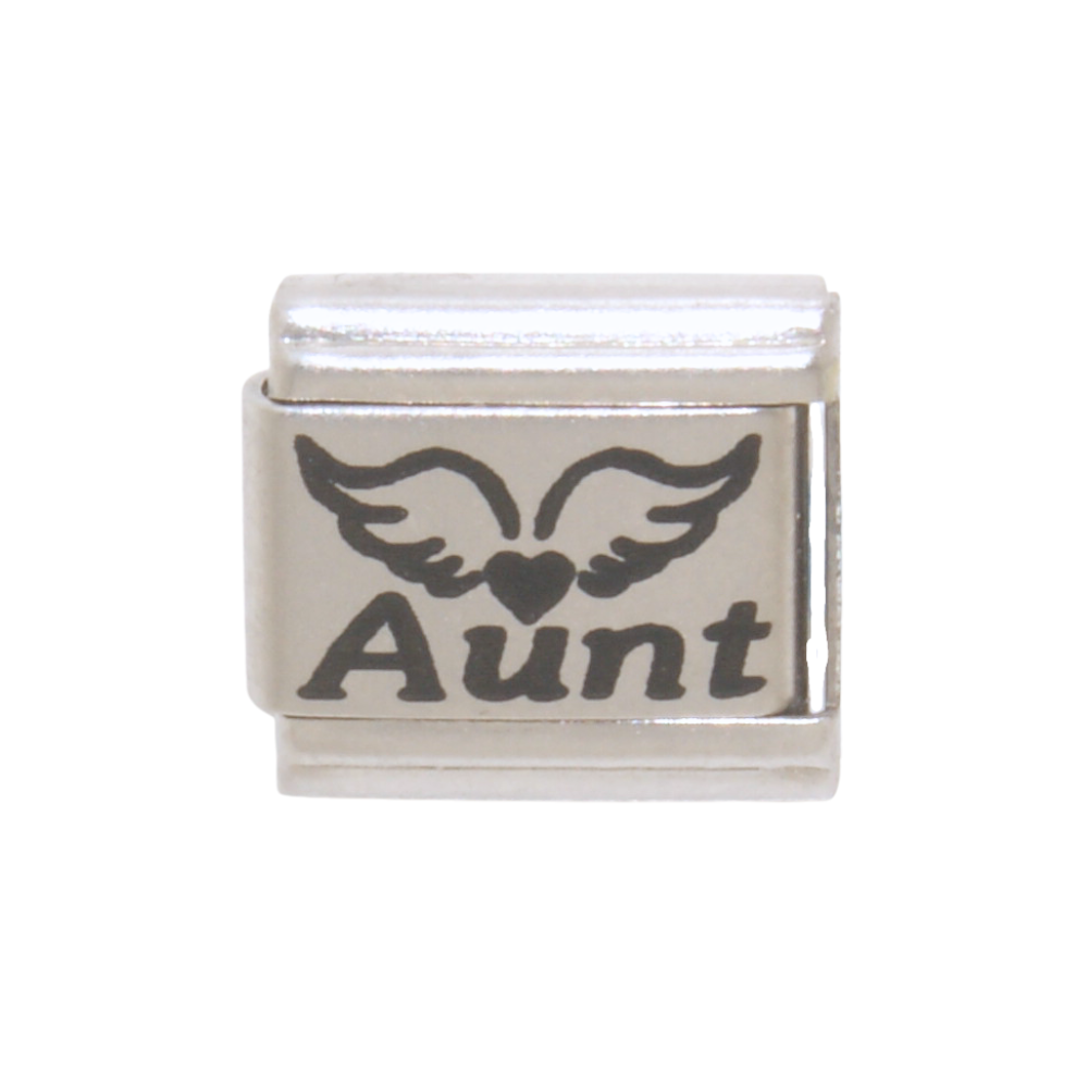 Aunt with Angel wings and Heart 9mm Italian charm