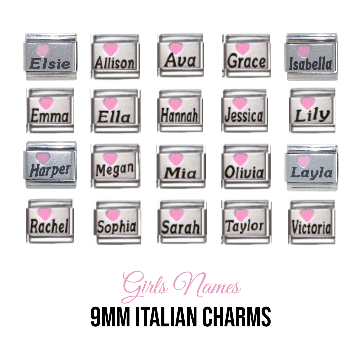 A-C - Girl's Name with pink heart 9mm Italian charm