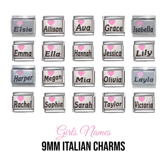 Girl's Name with pink heart 9mm Italian charm