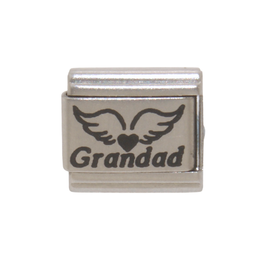 Grandad with Angel wings and Heart 9mm Italian charm