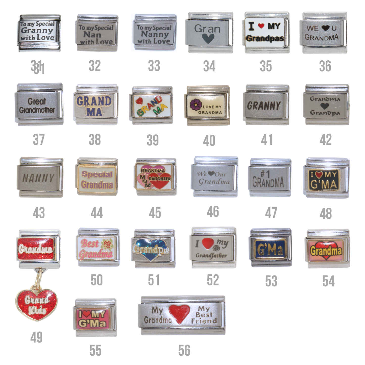 Nan, Grandad and other Grandparent charms - 9mm Italian charms