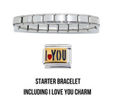 Shiny starter 9mm Italian charm bracelet and I Love you charm