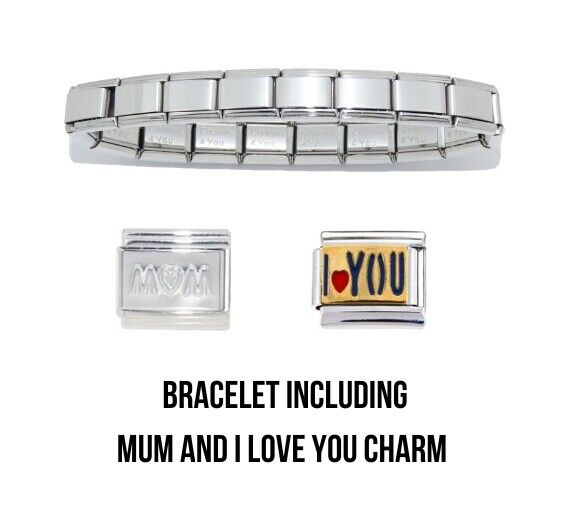 Mother's Day Shiny starter 9mm Italian charm bracelet + Mum & I Love You Charm