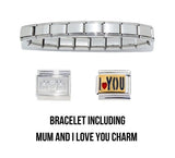Mother's Day Shiny starter 9mm Italian charm bracelet + Mum & I Love You Charm