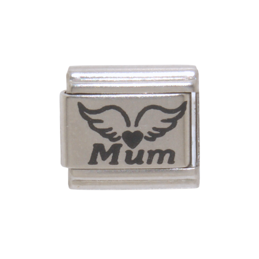 Mum with Angel wings and Heart 9mm Italian charm