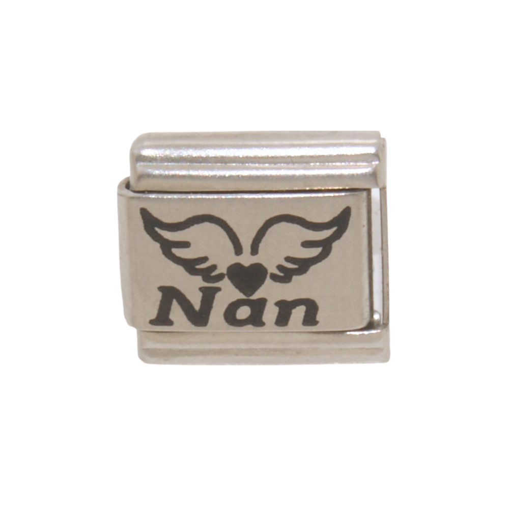 Nan with Angel wings and Heart 9mm Italian charm