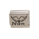 Nan with Angel wings and Heart 9mm Italian charm
