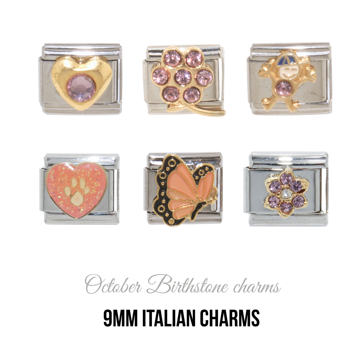 Various October Birthstones - Birthmonth 9mm Italian charm