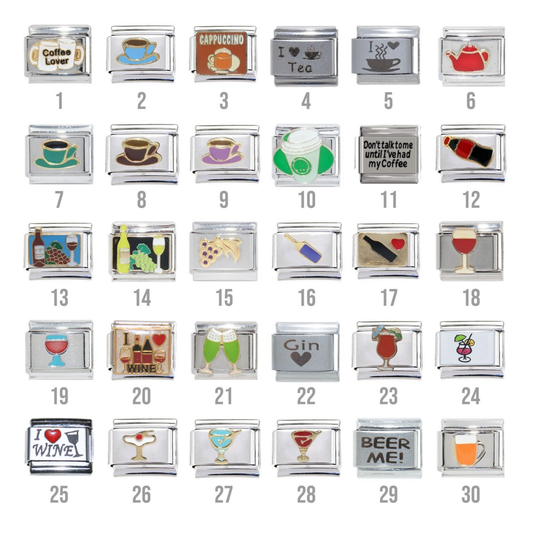 Tea, coffee wine and other drinks 9mm Italian charms