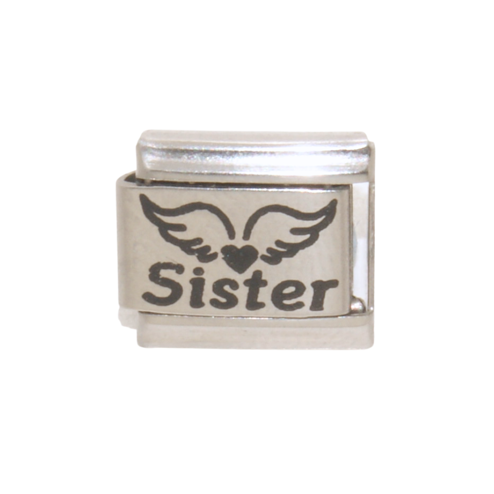 Sister with Angel wings and Heart 9mm Italian charm