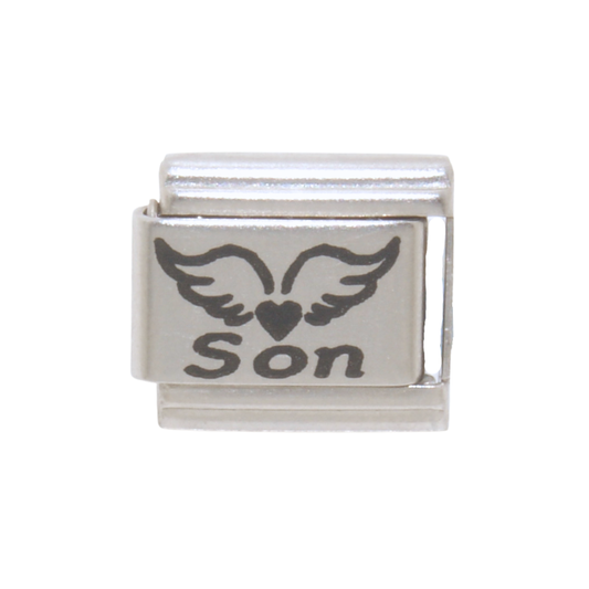 Son with Angel wings and Heart 9mm Italian charm