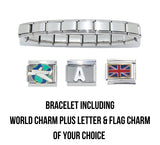 9mm Italian charms Travel Bracelet - World/Plane, letter and flag of your choice
