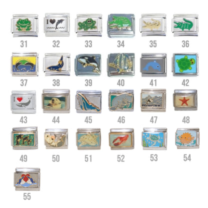 Water animals 9mm Italian charms.