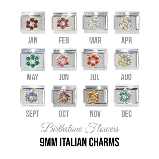 Birthstones - Flower gold rim 9mm Italian charm