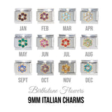 Birthstones - Flower gold rim 9mm Italian charm