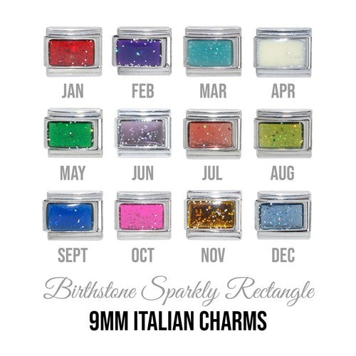 Birthstones - Sparkly rectangle 9mm Italian charm