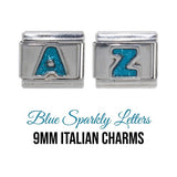 Letter - Blue sparkly 9mm Italian charm