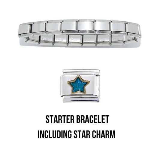 Shiny starter 9mm Italian charm bracelet including blue star Italian charm