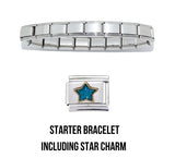 Shiny starter 9mm Italian charm bracelet including blue star Italian charm