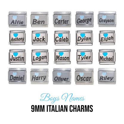 Boy's name with blue heart 9mm Italian charm