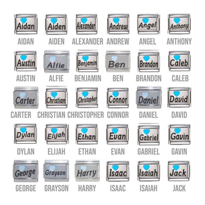 Boy's name with blue heart 9mm Italian charm