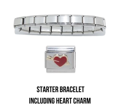 Shiny starter 9mm Italian charm bracelet and heart charm
