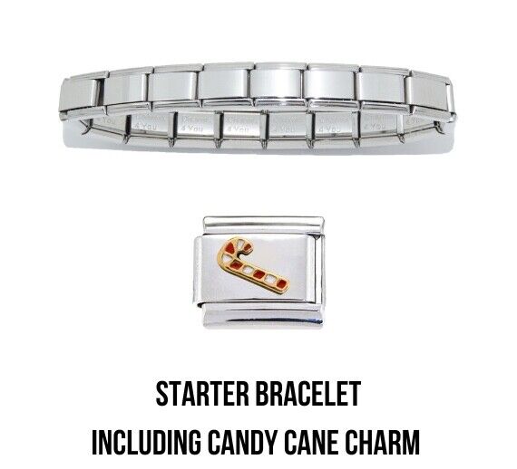 Shiny starter 9mm Italian charm bracelet including a candy cane charm