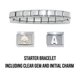 18 link 9mm Italian charm bracelet clear gem & white letter of your choice